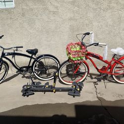 2 Beach Cruiser Bicycles & SARIS Vehicle Bike Rack