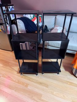 Black Metal and Wood Shelving Units – Set of 2