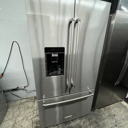Stainless Steel KitchenAid Counter Depth Fridge Wood Interior