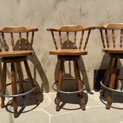 Wooden Captain’s Mate Style Swivel Bar Stools (Set of 3)