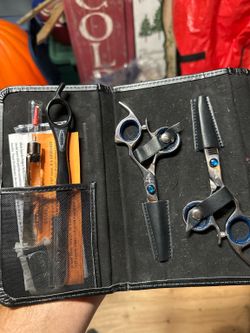 Shark Fin Professional Hair Shear Set – Japanese 440A Steel Barber/Salon Scissors + Feather Razor