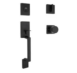 Bleecker Matte Black Door Handleset with Ridgeway Interior Knob