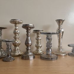 Lot of 8 Assorted Pillar Candle Holders 