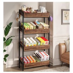Tribesigns 4-Tier Retail Display Shelf, Tall Snack Rack, Concession Chip Stand with Storage Shelves, Store Display Shelving Organizer with Heavy-Duty 