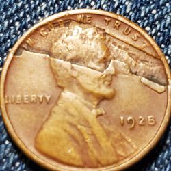 ECB13SX280X2 AWESOME BOLD ERROR STRUCK ON MISLAMINATED PLANCHET 1928 WHEAT PENNY