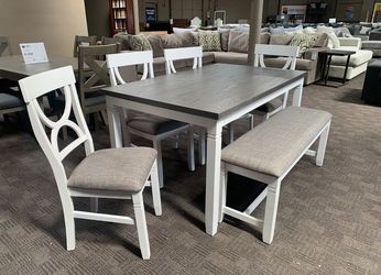 white and gray farmhouse table set 