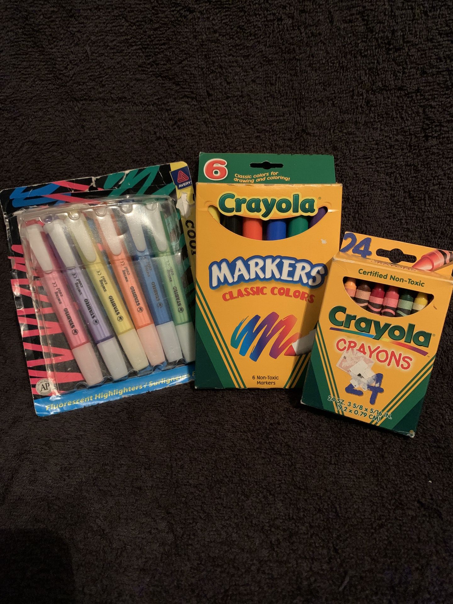 Crayola Crayons, Crayola Markers & Avery Fluorescent Hi Lighters