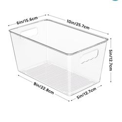 (C) Clear Plastic Storage Bins, 6 PCS Pantry Organizer Bins with Handle for Refrigerator, Fridge, Cabinet, Kitchen, Countertops, Cupboard, Freeze