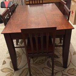 Red Wood Table With 6 Chair