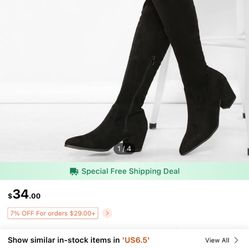 Pointy Toe Chunky Low Heel Thigh High Boots