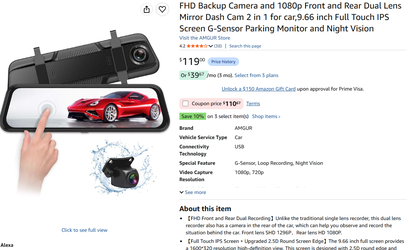 Car, Rear View Backup Camera Mirror