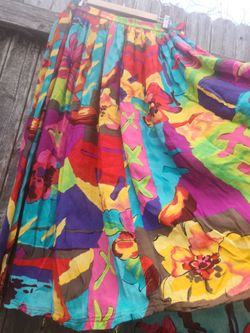 Vintage 80s/90s Carole Little Watercolored Hibiscus Tropical Floral  Maxi Skirt