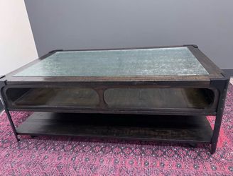 Industrial Coffee Table with Custom Tempered Glass Top