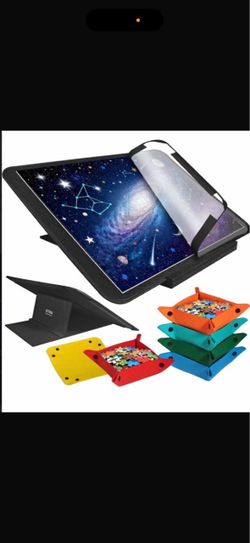 New in box 1000 Pieces Jigsaw Puzzle Board with 2 Colored Sorting Trays & Cover, Lightweight Felt Puzzle Mat with Mult Angle Adjustable Stand, Portabl