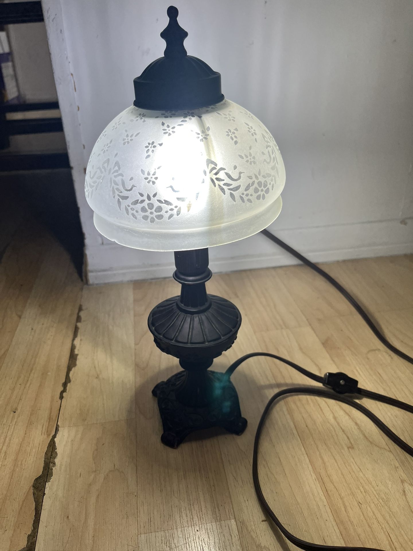 Small Brass Frosted Etched Glass Glove Light 14 Inch Tall