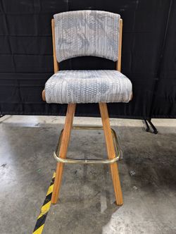 Retro Wood and Fabric Counter Height Stool