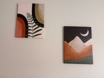 Boho Abstract Canvas Paintings Set of 2