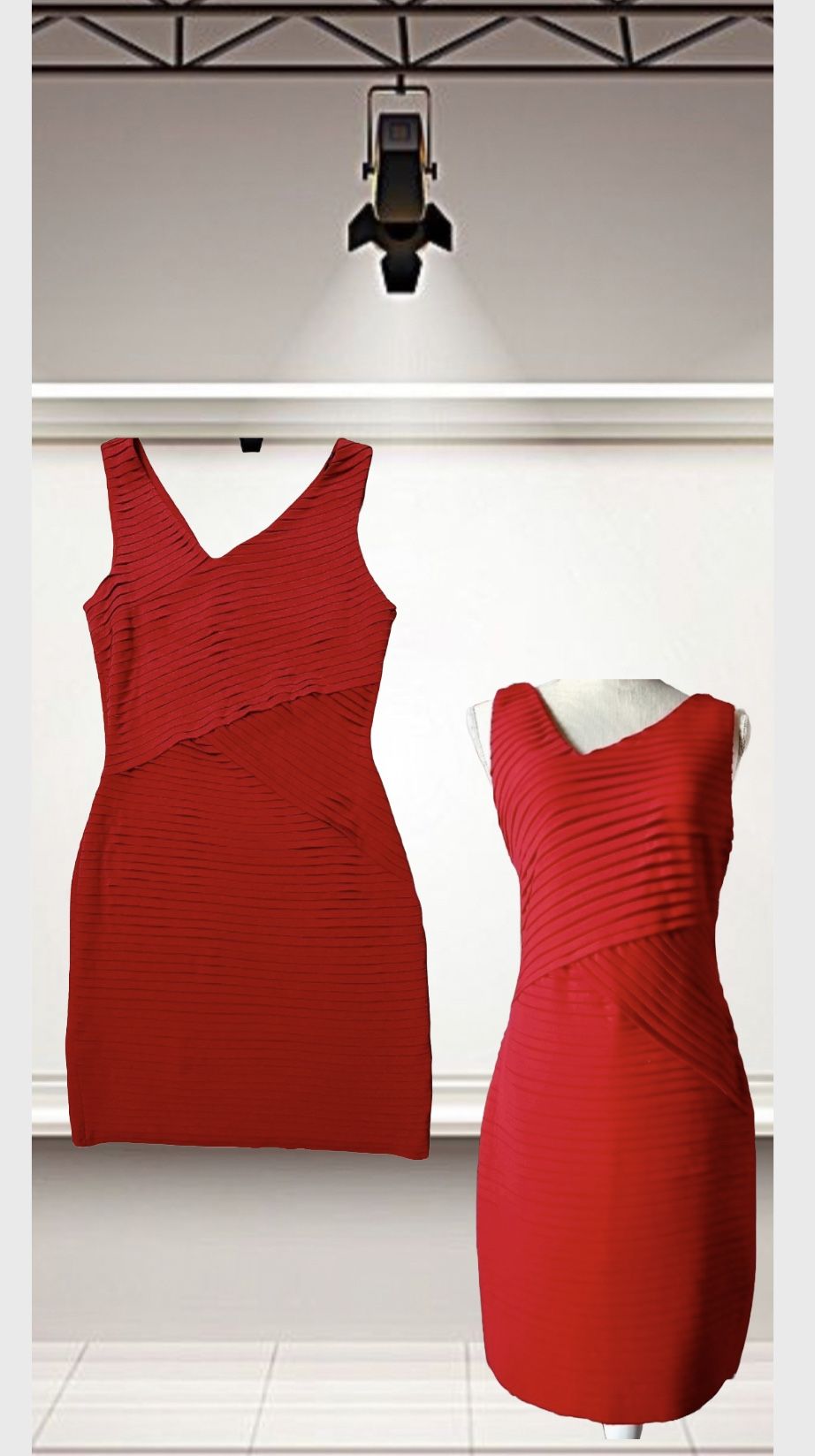 Calvin Klein Red Sheath Dress Asymmetric Tiered Sleeveless Size 10 Women’s