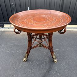 Neoclassical Maitland Smith Leather Top Center Table With Bronze Feet