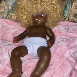 Full Body Black Silicone Reborn Doll – Blonde Hair, Blue Eyes, Lifelike & Unique