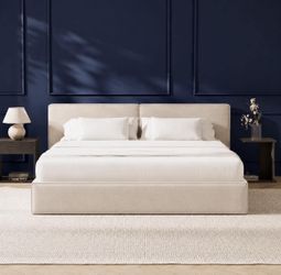 Cloud King Platform Bed Frame with Pillow Headboard 6-Inch, Easy Assembly (Beige)