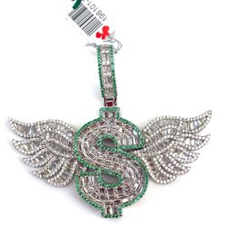 925 Sterling Silver CZ Dollar Sign W/ Wings Pendant 24.60g 198101/2