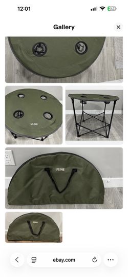 ULINE 28" Diameter Portable Camping Folding Portable Table 4 Cup Holders Green