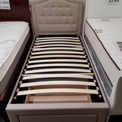Brand New Light Brown Linen Twin Storage Bedframe