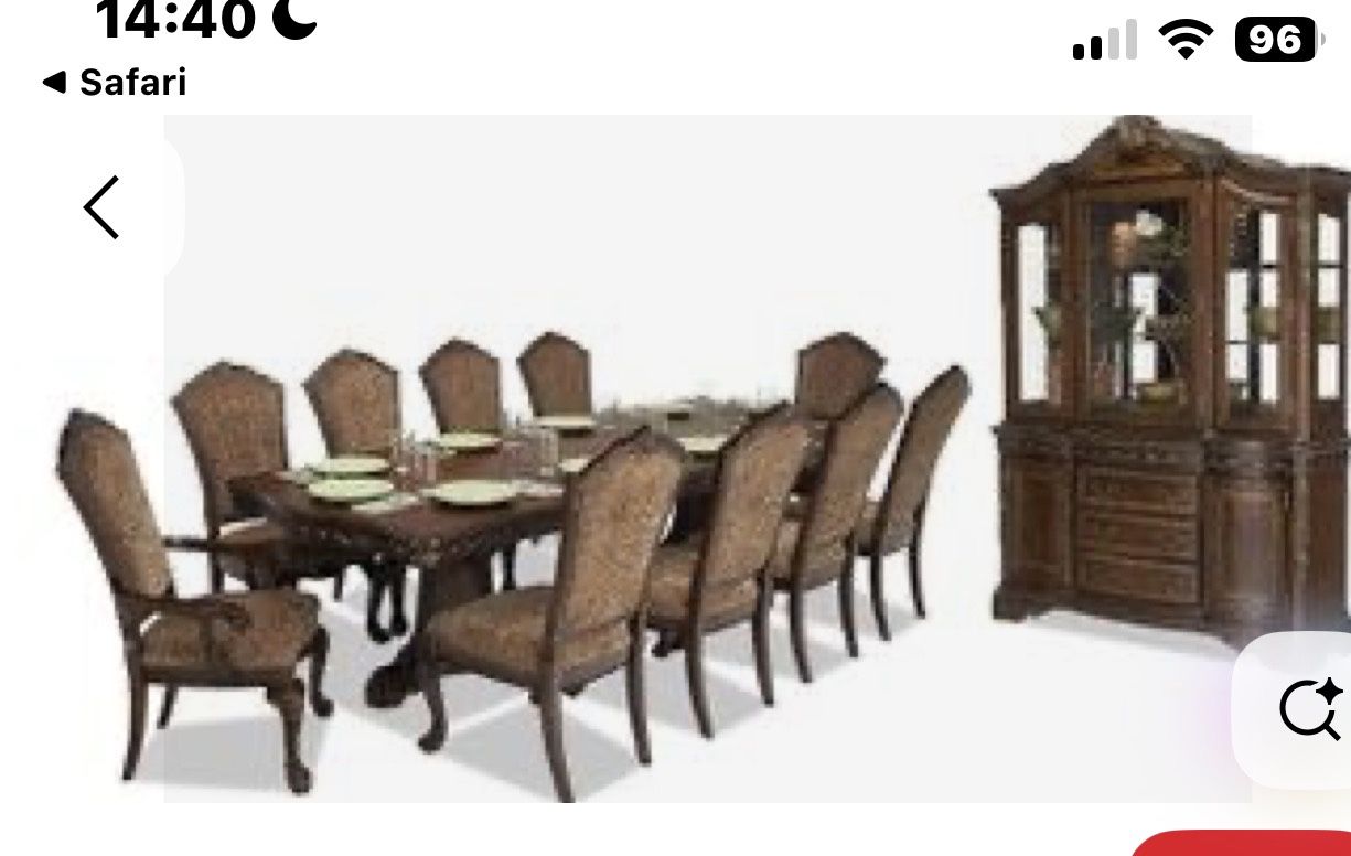 Dining Table  For 8 With Additional Leaf And China Cabinet