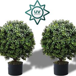 Set of 2-Pre-Potted Artificial Boxwood, 24'' Anti-UV Topiary Ball for Indoor Outdoor