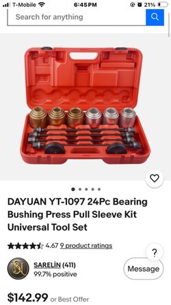 DAYUAN YT-1097 24 Pc Bearing Bushing Press Pull Sleeve Kit Universal Tool Set ****$ 4.67 9 product ratings