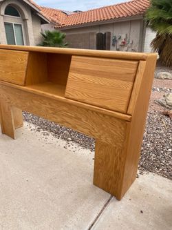 Oak Storage Headboard with Built-In Cabinets