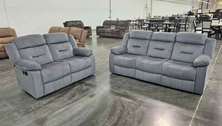 2- pieces Gray velvet manual recliner sofa set