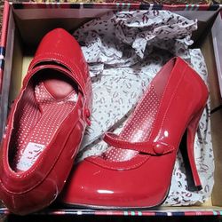 Pin Up Couture Red Leather Stilettos Size 7.5, New