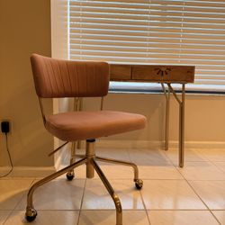 Modern Wood Desk + Velvet Swivel Chair Set 