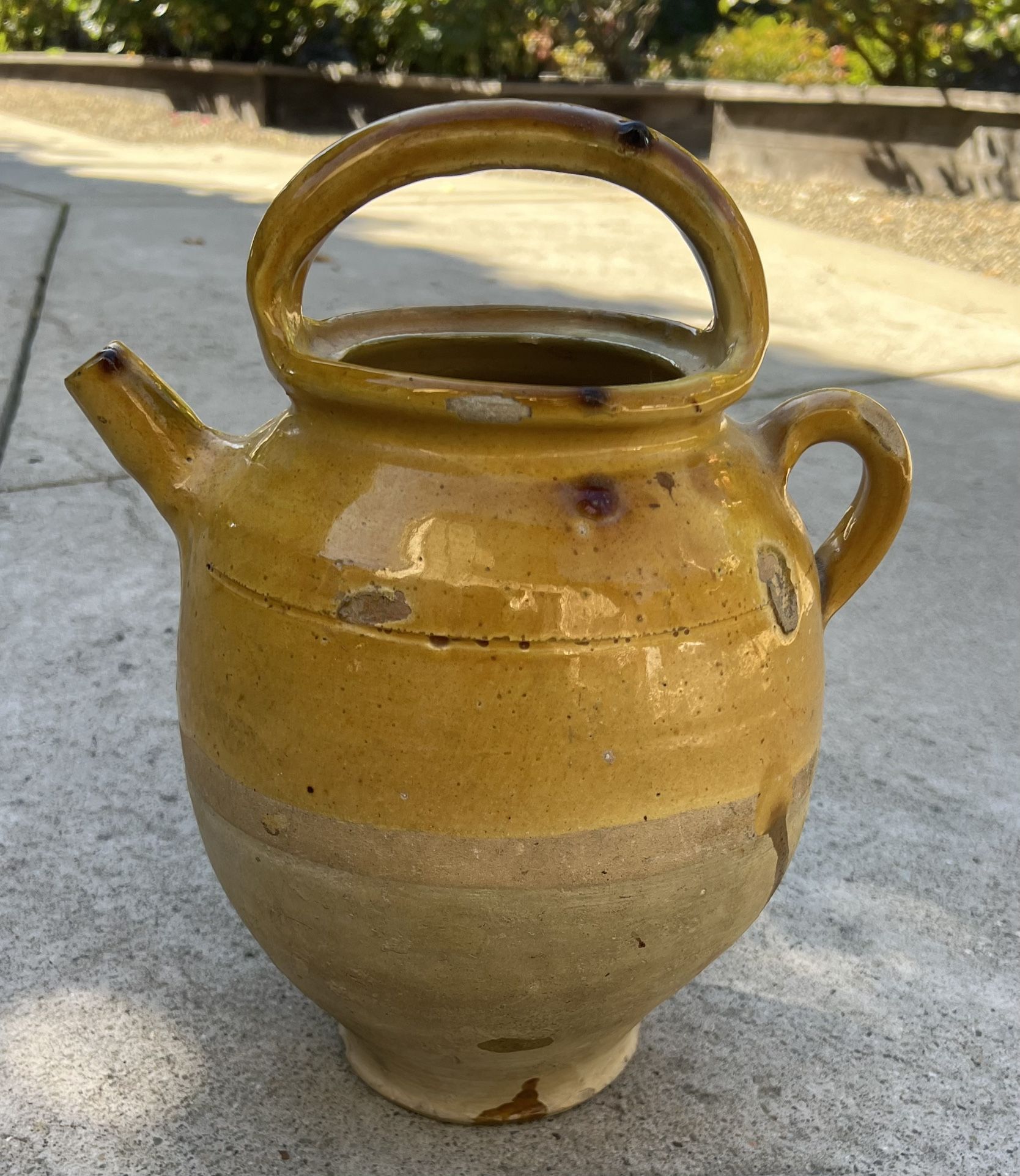 Antique French Olive Oil Jar - Terracotta and Yellow Ochre Glaze