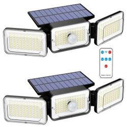 Solar Lights Outdoor Waterproof, Motion Sensor & Flood Outdoor Lights with Remote Control 2 pack