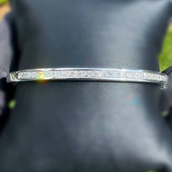 14K White Gold 2.5CTW Natural Diamond Princess Cut Bangle Tennis Bracelet 7” 3mm