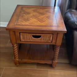 Wood And Wicker Side Table 