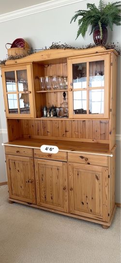IKEA Pine Wood China Hutch Cabinet