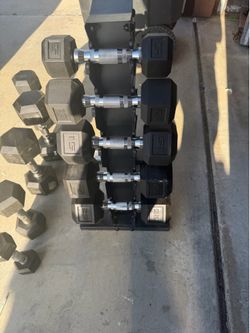 Very nice dumbbells 5-25lbs with weight rack. $300