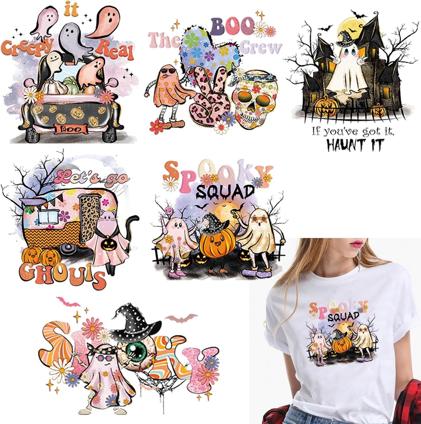 New 6Pcs Halloween Iron on Patches for Clothes T-Shirts Jeans Jackets Bags DIY