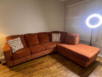 Rust Orange Fabric Sectional Sofa with Chaise