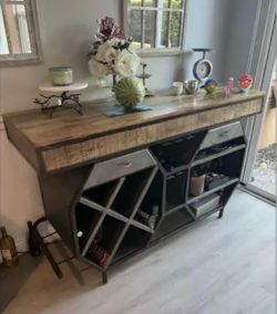 Industrial Sideboard with Wine Rack and Drawers