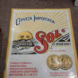 Sol Cerveza Importada  Mexico Metal Beer Bar Tin Sign 15x18” BAR/MANCAVE