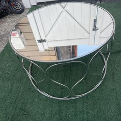Modern Round Mirrored Coffee Table – Silver Metal Frame, Stylish & Sturdy