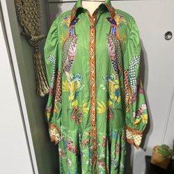 Boho Long Sleeve Button Lantern 1940’s Floral 👗 Dress Size Large 
