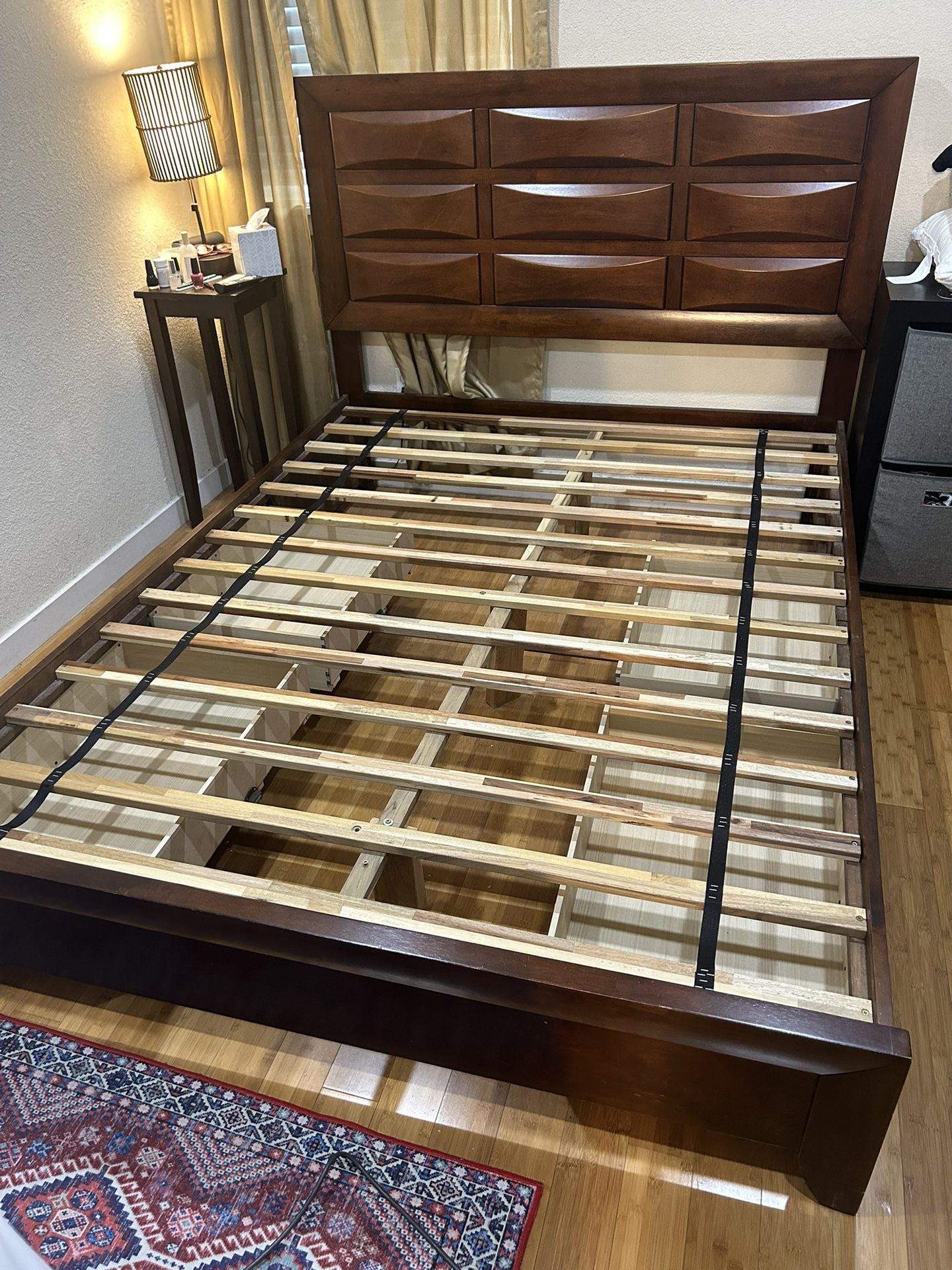 Wooden Bed Frame With Storage Drawers- Queen Size