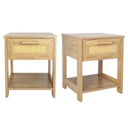 Nightstand Set of 2 with rattan Design