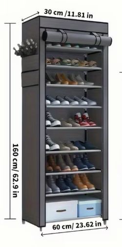 10-Tier Shoe Rack with Fabric Cover
